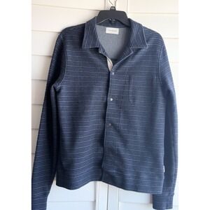 Oliver Spencer Men M Shirt Shacket Navy Strip Cotton Blend Snap Up Jersey
